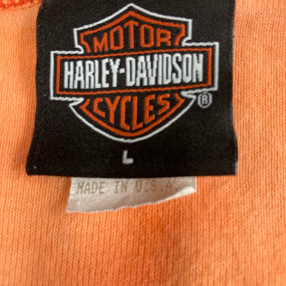 HARLEY-DAVIDSON Women’s Orange Bleach Tie Dye Ribbed V-Neck Tank Top Sz Large - Picture 8 of 10